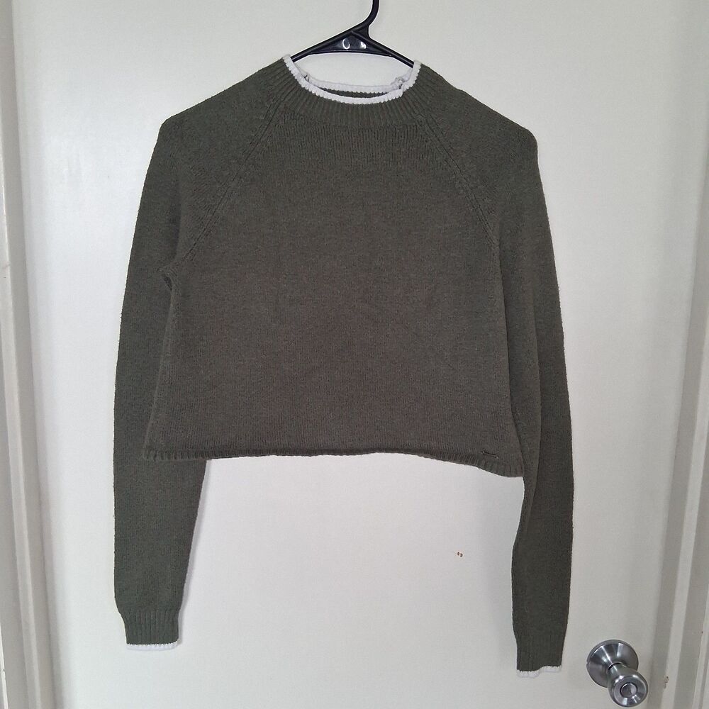 VNTG Y2K Hollister Cropped Earthy Two-Tone Cozy Raglan Sleeve Knit Sweater XS